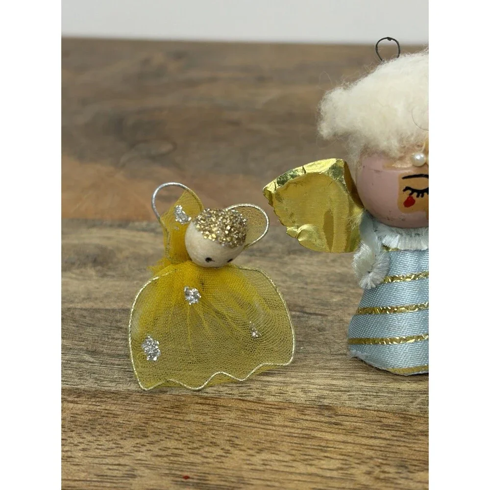 3 Vintage Christmas Chenille Angel Ornaments Read